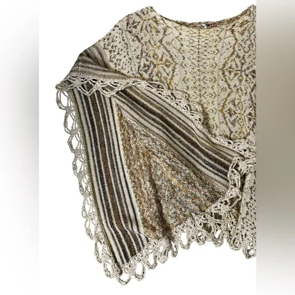 Free People Casablanca Boho Knit Poncho Wool Cream Brown XS - Picture 8 of 14